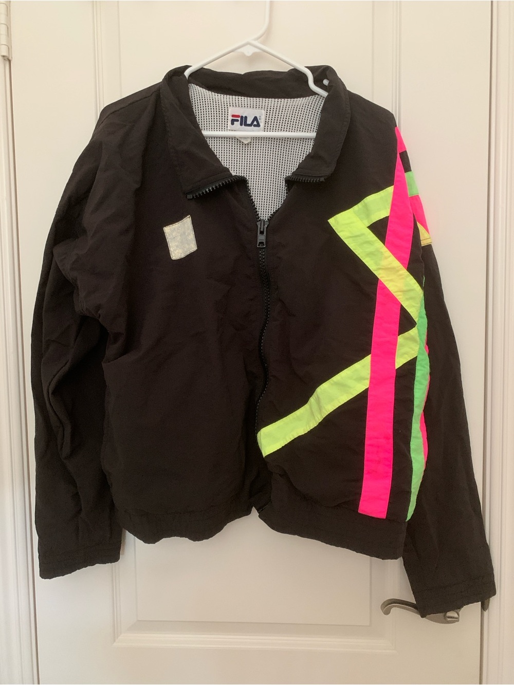 Fila Neon Geometric Windbreaker Jacket Small Made in USA Vintage 90s
